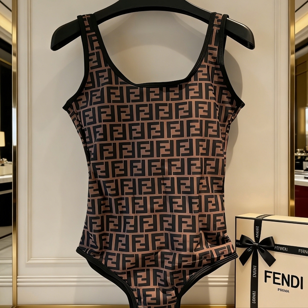 Fendi FF Monogram Square Neck Swimsuit